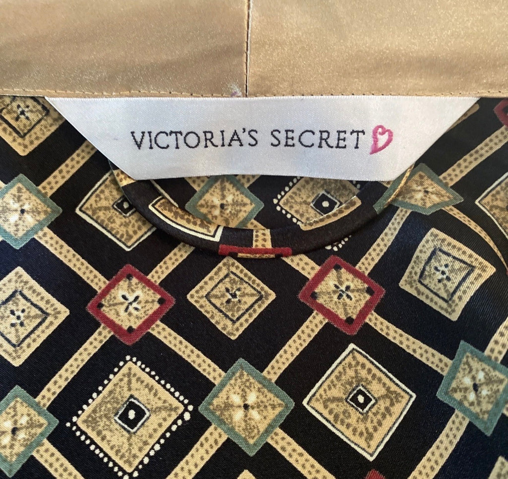 Vintage Victoria's Secret Robe ~ Geometric Gold Black  L  Polyester-Satin Y2K 90’s. ;Deadstock