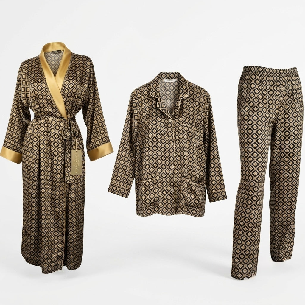 Vintage Victoria's Secret Robe ~ Geometric Gold Black  L  Polyester-Satin Y2K 90’s. ;Deadstock
